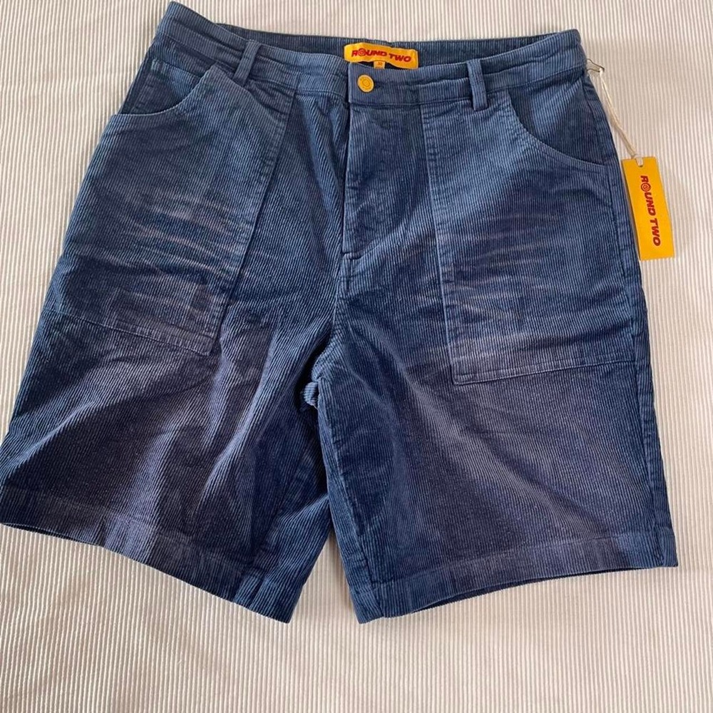 Round Two Blue 100% Cotton Corduroy Carpenter Shorts NWT - Size 30